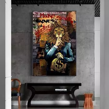 Граффити Доллар Лев Картина Маслом Животных Настенная Художественная Картина Гостиная Плакат и Печать Украшения Дома 21cm30cm NoFrame