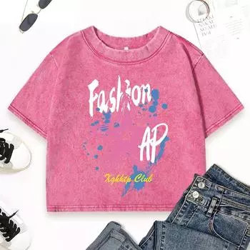 Graffiti Fashion Star Pentagram Prints Washed T Shirts Woman Street Fashion T-Shirt Cotton Clothing M