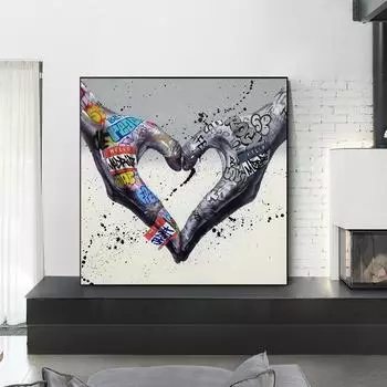 Граффити, холст, картина, сердце, ручные постеры и принты, кубические глаза, картинки для гостиной, домашний декор, фреска Cuadros 21*30cm