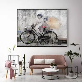 Граффити Художественная Живопись Уличное Граффити Плакат Бэнкси Таиланд Паттайя Уличный Байкер Девушка Печатает Гостиную Украшения Дома 21cm30cm NoFrame