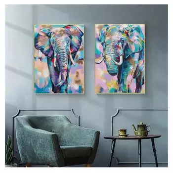Граффити, художественные постеры и принты, живопись на холсте с животными, настенная художественная картина для декора детской комнаты, красочный африканский дикий слон 21cm30cm NoFrame