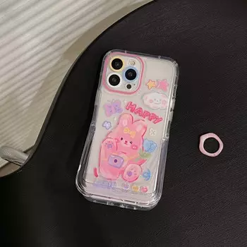 Граффити Ins смайлик облако розовый кролик Капа для Iphone 11 12 Promax 14 Pro Max Plus 13promax держатель-подставка мультяшный милый чехол для телефона For iphone 13promax