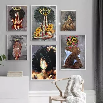 Граффити искусство абстрактная фигура холст картина корона богиня настенное искусство постер уникальная прическа сексуальная девушка украшение дома фреска без рамки 21*30cm No Frame