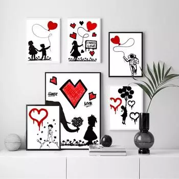 Граффити искусство Бэнкси любовь печать холст картины влюбленные абстрактный постер офис гостиная коридор украшение дома фреска без рамки 21*30cm No Frame