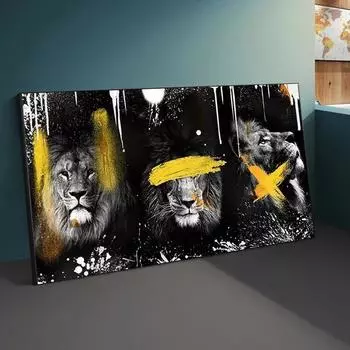 Граффити Искусство Черно-Белый Лев Холст Картина Плакаты с Животными и Принты Настенные Картины для Гостиной Куадрос Домашний Декор 20x40cm Unframed