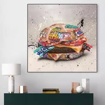 Граффити Искусство Фаст-Фуд Гамбургер Холст Картина Плакаты и принты Cuadros Street Art Настенная картина для декора гостиной 21*30cm