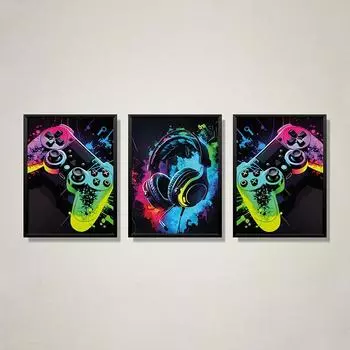 Граффити Искусство Геймпад Холст Картины Плакат Игровое Искусство Принты Неон Геймер Настенная Картина для Игровой Комнаты Декор Домашнее Украшение Без Рамки 21*30cm No Frame