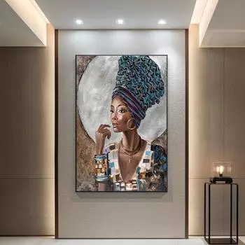 Граффити Искусство Холст Африканские Чернокожие Женщины Рисуют Художественные Плакаты Декоративные Фрески 21cm30cm NoFrame