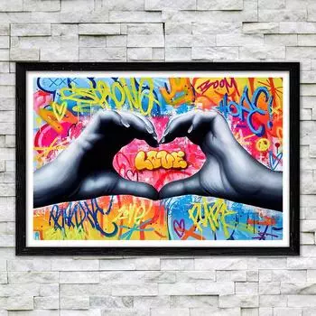 Граффити Искусство Любовь Жест Картина Маслом Плакаты и Эстамп Гостиная Украшения Дома Стены 21cm30cm NoFrame