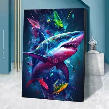 Граффити Красочные Акула Осьминог Черепаха Морской Конек Печать Плакатов Для Гостиной Домашний Декор Океан Животное Холст Картины Настенное Искусство Без Рамки
