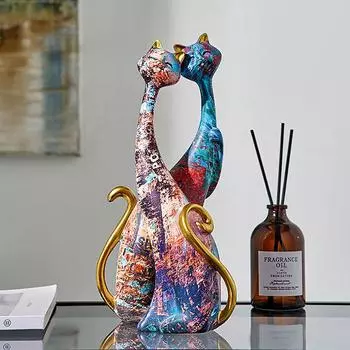 Граффити Любители Кошки Фигурки Пара Животных Украшения Смола Окрашенная Статуэтка Кошки Для Европейского Домашнего Интерьера Кабинета Спальни Декор