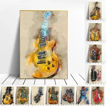 Граффити, музыкальные инструменты, картины на холсте, абстрактные гитарные постеры и принты, настенное искусство для гостиной, декор стен Cuadros 21x30cm No Frame