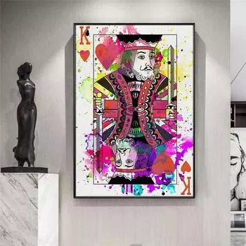 Граффити Poker Heart K Холст Картина Плакаты и принты Картина на стене, украшения дома для гостиной (с рамкой) 15*20cm(with frame)