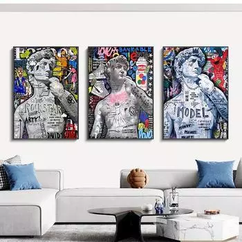 Граффити Поп-арт Дэвид Скульптура Холст Картина Печать Картина Декор для дома Искусство Абстракция Подвесной плакат Фрески 21x30cm No Framed