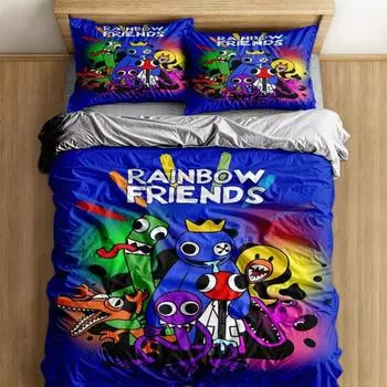 Graffiti Rainbow Friends Cartoon Duvet Cover UK Single Double King US Twin Full Queen Size Bed Linen Set EU Twin(135x200cm)