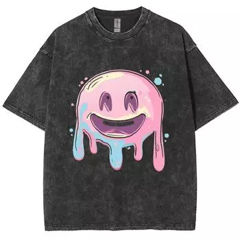 Граффити расписанный вручную штампованный принт женская футболка стираная свободная парная с коротким рукавом унисекс милый милый топ в форме сердца S