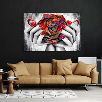 Граффити Роза Холст Настенные художественные постеры и принты Красный цветок для ногтей Картина Настенное украшение Картина для домашнего декора комнаты 21X30 cm No Frame