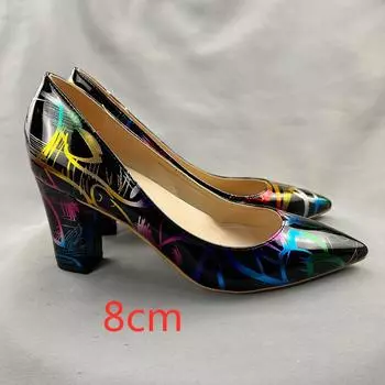 Граффити с принтом 8 см на высоком каблуке женские туфли-лодочки с острым носком туфли-лодочки для вечеринок туфли-лодочки с острым носком туфли размера плюс 35-45 33