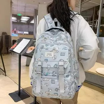 Граффити с принтом медведя, школьный рюкзак для учащихся младших классов, большая вместительная сумка на плечо, нейлоновый рюкзак чёрный