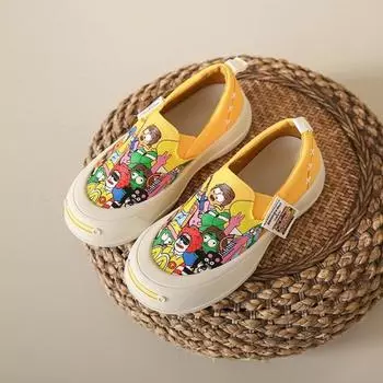 Graffiti shallow canvas single shoes women s spring new round head muffin bottom one pedal women s shoes 35