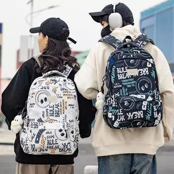 Граффити Школьная сумка Студент Мужчины Женщины Компьютерный рюкзак Женский Младший школьный рюкзак синий