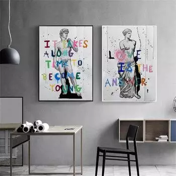 Граффити Скульптура Художественный постер и принты Холст Настенное искусство Венера и Давид Мотивирующие цитаты Картинки для гостиной Домашний декор Без рамки 21*30cm