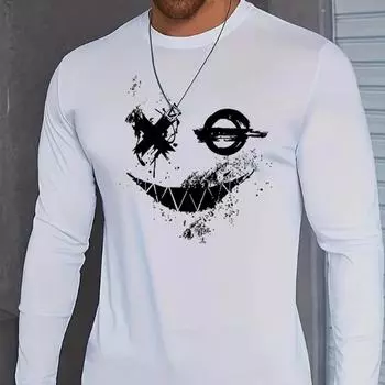 Мужские футболки с принтом «граффити-смайл» с длинным рукавом, повседневные свитера с круглым вырезом, мужская одежда больших размеров XS белый