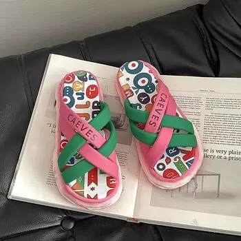 Graffiti thick bottom heightening outer wear slippers women s summer new graffiti fashionable and comfortable casual versatile sandals 35