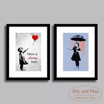 Граффити Уличная девушка с воздушным шаром, всегда есть надежда, настенная живопись на холсте, картины, украшения для домашнего декора, афиша 21cm30cm NoFrame