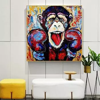 Граффити, уличное искусство, наушники, слушание музыки, обезьяны, шимпанзе, холст, живопись, постеры и принты для гостиной, домашний декор 20x20cm Unframed
