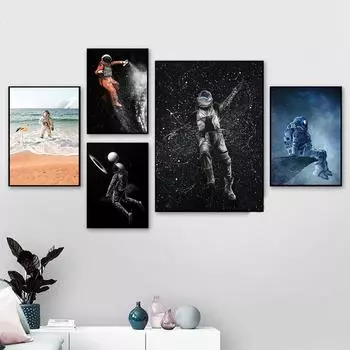 Граффити Вселенная Космос Холст Картина постеры с астронавтами абстрактные настенные художественные картины в скандинавском стиле для гостиной домашний декор произведения искусства 21x30cm No Frame белый