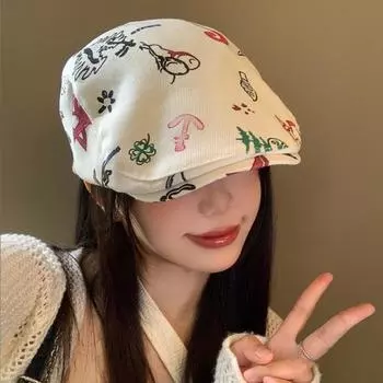 Граффити вперед шляпа женская весна и лето универсальный большой окружность головы берет показывающий лицо маленький бутон M56-58cm