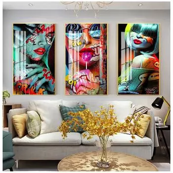 Граффити женский портрет картина маслом плакат и принты Настенный декор для гостиной холст картина настенная живопись домашние постеры 21x30cm No Frame