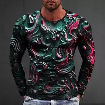 Графическая абстрактная модная дизайнерская повседневная мужская футболка с 3D-принтом, спортивная футболка для отдыха на природе, серебристая, черная, белая, с длинным рукавом S