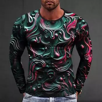 Графическая абстрактная модная повседневная мужская футболка с 3D-принтом, спортивная праздничная футболка с длинным рукавом и круглым вырезом, весна S