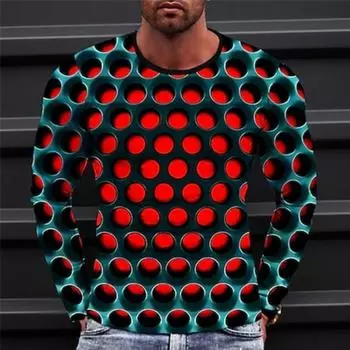 Графическая геометрическая модная дизайнерская повседневная мужская футболка с 3D-принтом, спортивная футболка для отдыха на природе, футболка с длинным рукавом и круглым вырезом S