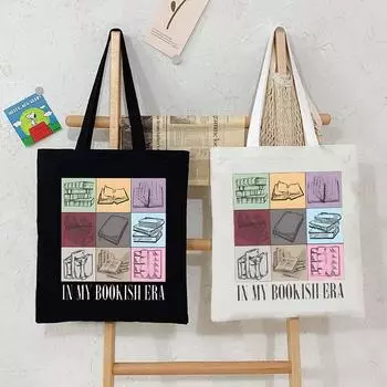 Графическая сумка-тоут для читательских клубов, женская винтажная сумка для покупок в стиле книжного червя, для концертных туров, для любителей книг, многоразовая сумка на плечо, холщовая сумка