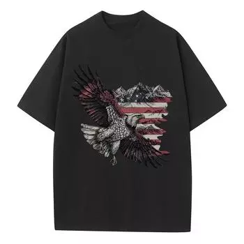 Графические футболки мужские женские с графикой орла и американского флага, из чистого хлопка, дышащие, тяжеловесные, с заниженной линией плеча S