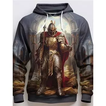 Графические рыцари-тамплиеры Мужская мода 3D принт толстовка с капюшоном Спортивные толстовки с капюшоном с принтом передний карман весна и осень толстовка с капюшоном L