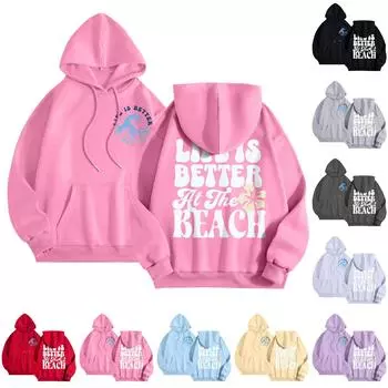 Графические толстовки с капюшоном для женщин Милый пуловер с длинным рукавом Опрятные толстовки с капюшоном с принтом букв Осень-зима L бежевый