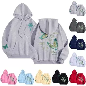 Графические толстовки с капюшоном для женщин Милый пуловер с длинным рукавом Опрятные толстовки с капюшоном с буквенным принтом Одежда на осень-зиму XL хаки