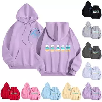 Графические толстовки с капюшоном для женщин Милый пуловер с длинным рукавом Опрятные толстовки с капюшоном с принтом букв Осень-зима L бежевый