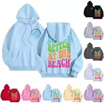 Графические толстовки с капюшоном для женщин Милый пуловер с длинным рукавом Опрятные толстовки с капюшоном с принтом букв Осень-зима XXL бежевый