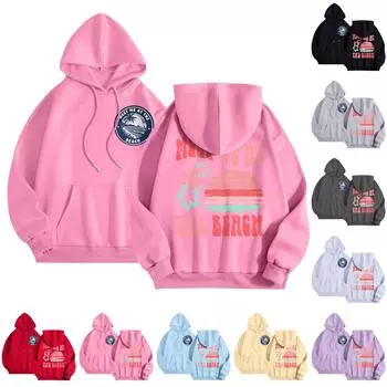 Графические толстовки с капюшоном для женщин Милый пуловер с длинным рукавом Опрятные толстовки с капюшоном с принтом букв Осень-зима M красный