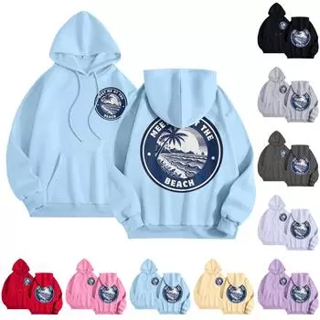 Графические толстовки с капюшоном для женщин Милый пуловер с длинным рукавом Опрятные толстовки с капюшоном с принтом букв Осень-зима S бежевый