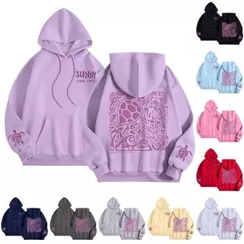 Графические толстовки с капюшоном для женщин Милый пуловер с длинным рукавом Опрятные толстовки с капюшоном с принтом букв Осень-зима S