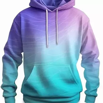 Графический цветной блок Мужская мода 3D принт толстовки с капюшоном с длинным рукавом с принтом передний карман весна & осень толстовка с капюшоном S