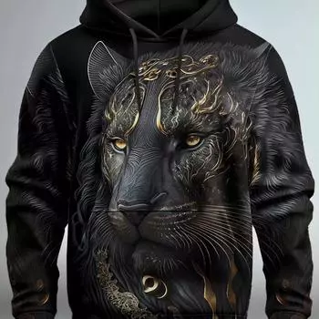 Графический лев Мужская мода 3D принт толстовка с капюшоном уличная одежда с капюшоном с длинным рукавом принт передний карман весенняя толстовка с капюшоном S