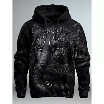 Графический лев Мужская мода 3D принт толстовка с капюшоном уличная одежда с капюшоном с длинным рукавом принт передний карман весенняя толстовка с капюшоном S