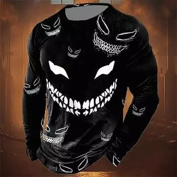 Графический модельер Повседневная мужская футболка с 3D принтом Футболка Спортивная на открытом воздухе Праздник Хэллоуин Футболка с длинным рукавом с круглым вырезом S